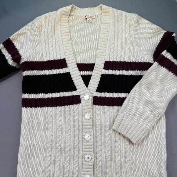 Brooks Brothers‎ Cardigan Wool Blend Women's Sweater Ivory Black Burgundy Size S - Picture 2 of 8